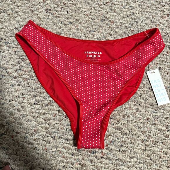 NWT Frankie’s Bikinis Dove Catalina Bikini Bottom in Scarlet Red Dot- Size Large - Picture 5 of 8